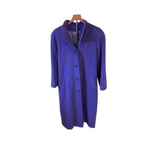 Vtg 80s Saks Fifth Avenue Purple Wool Long Coat Funnel Neck Martingale Back XL